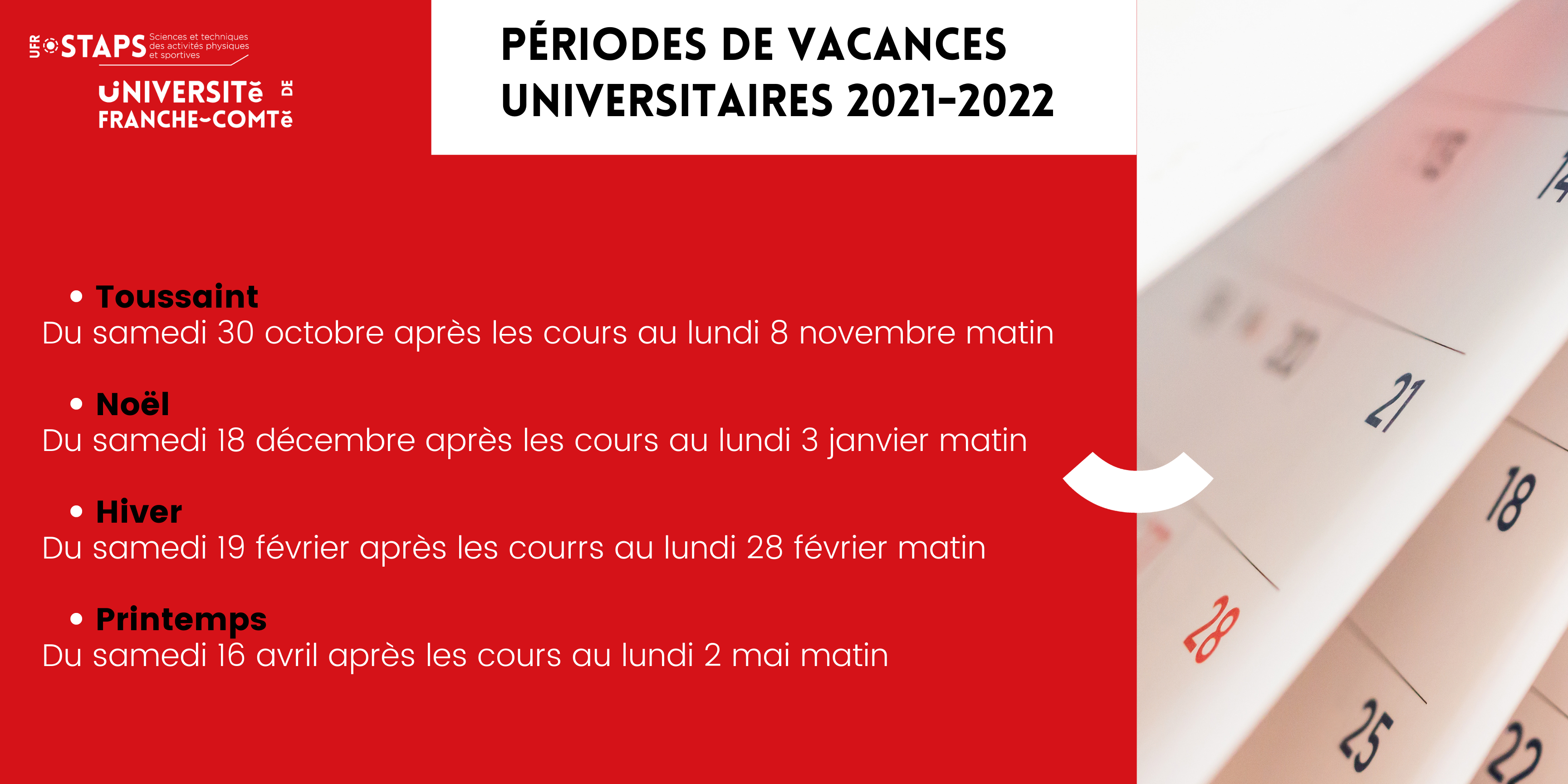 Périodes de vacances universitaires 2021-2022
